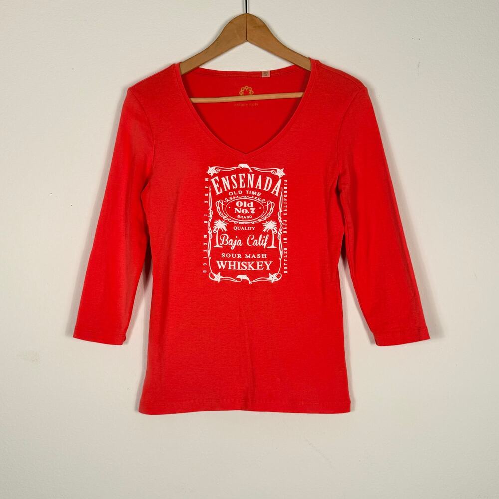 Amber Sun Ensenada Baja Cali Whiskey Graphic Tee Red XS